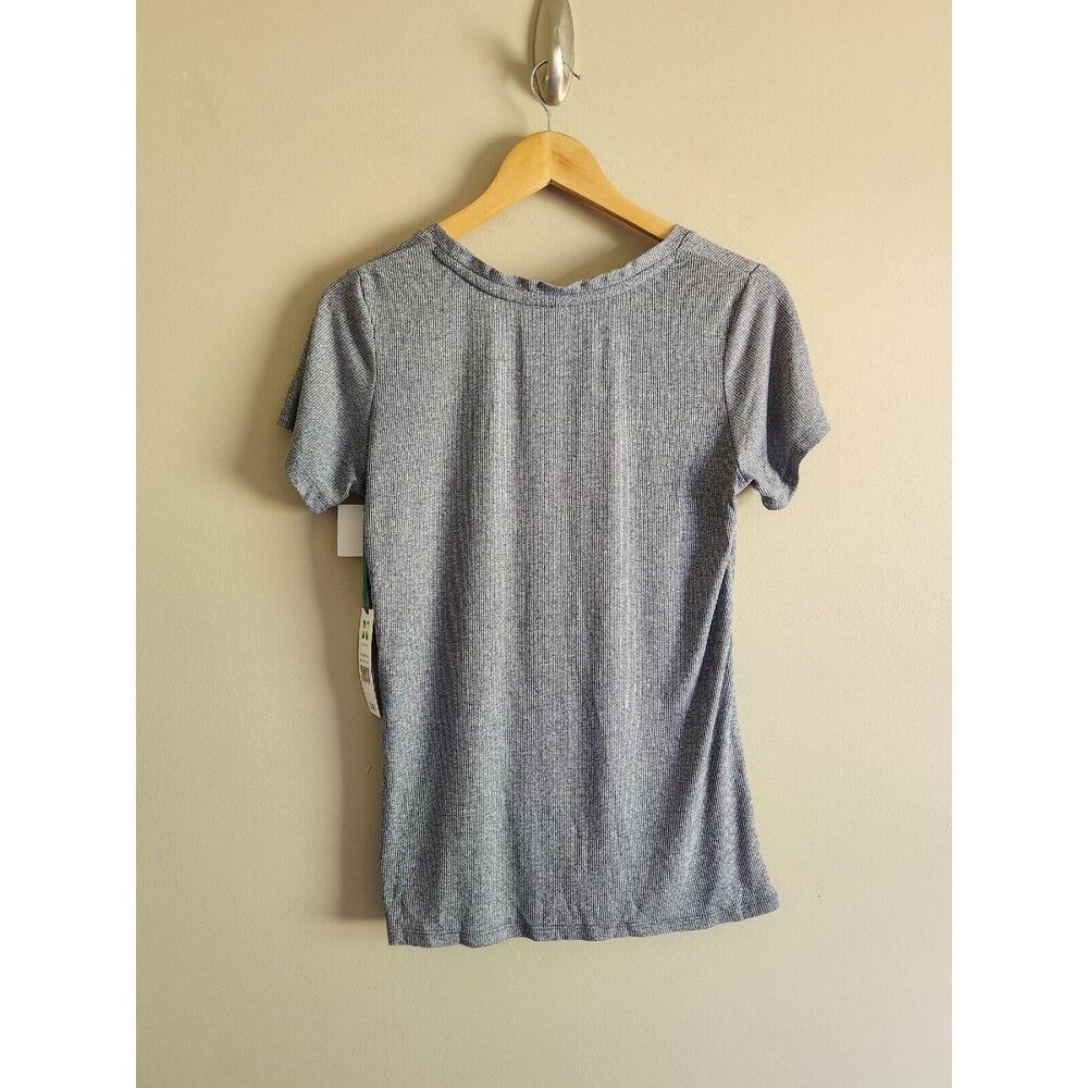 Green Tea Shirt Womens S Tie Twist Front Short Sleeve Blue Heather Ribbed - Picture 3 of 8